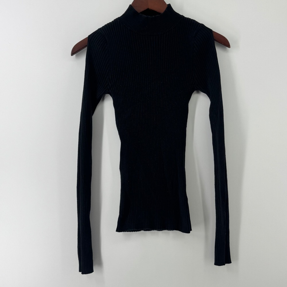 Bongo Black Ribbed Mock Neck Sweater Long Sleeve Cut Out Detail Womens Small